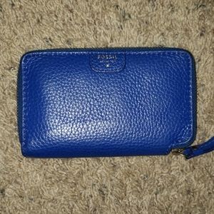 Cobalt Blue Leather Zipping Fossil Wallet